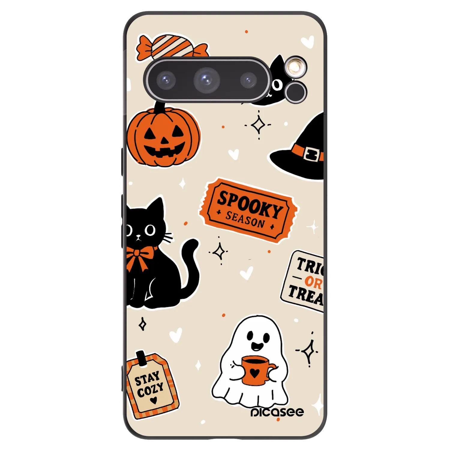 Picasee crna silikonska maskica za Google Pixel 8 Pro - Halloween stickers