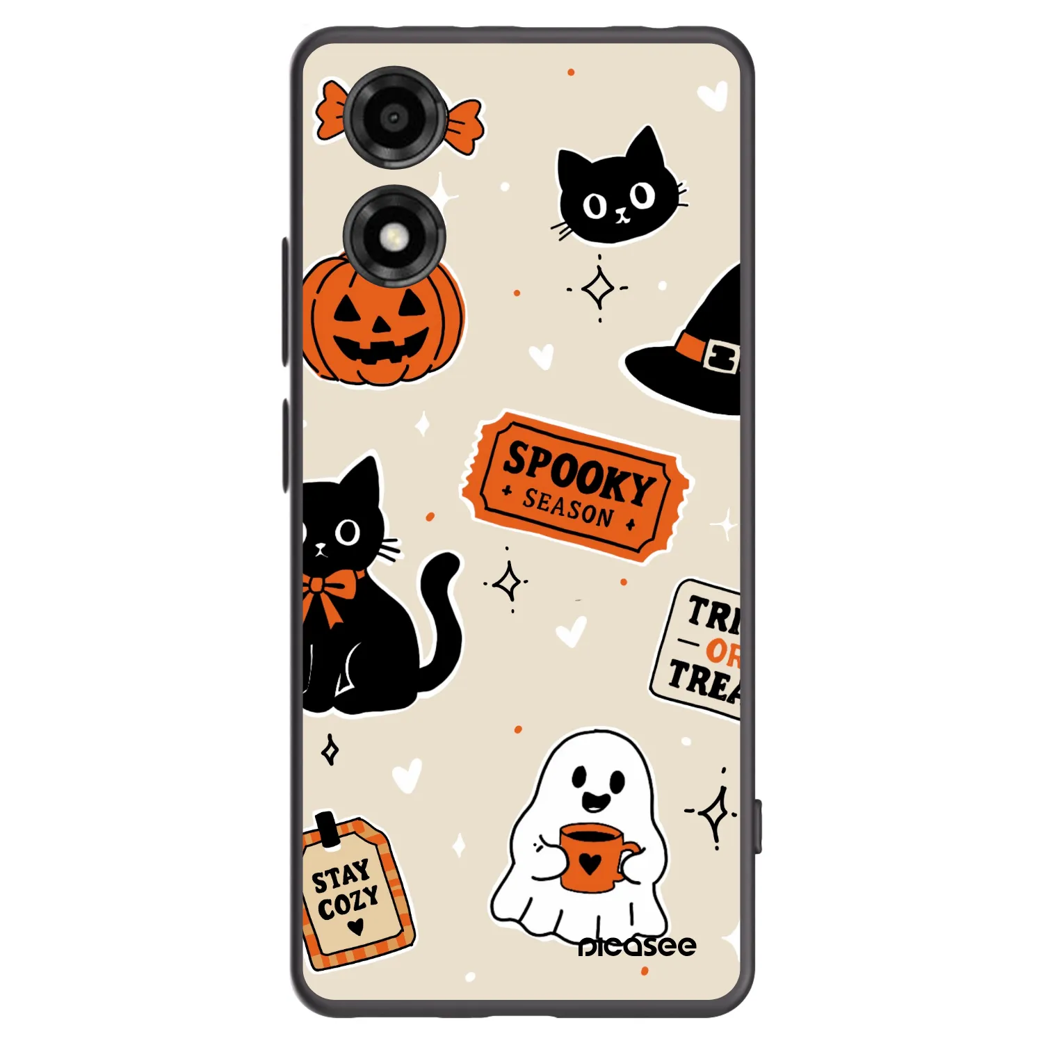 Picasee crna silikonska maskica za Motorola Moto E14 - Halloween stickers