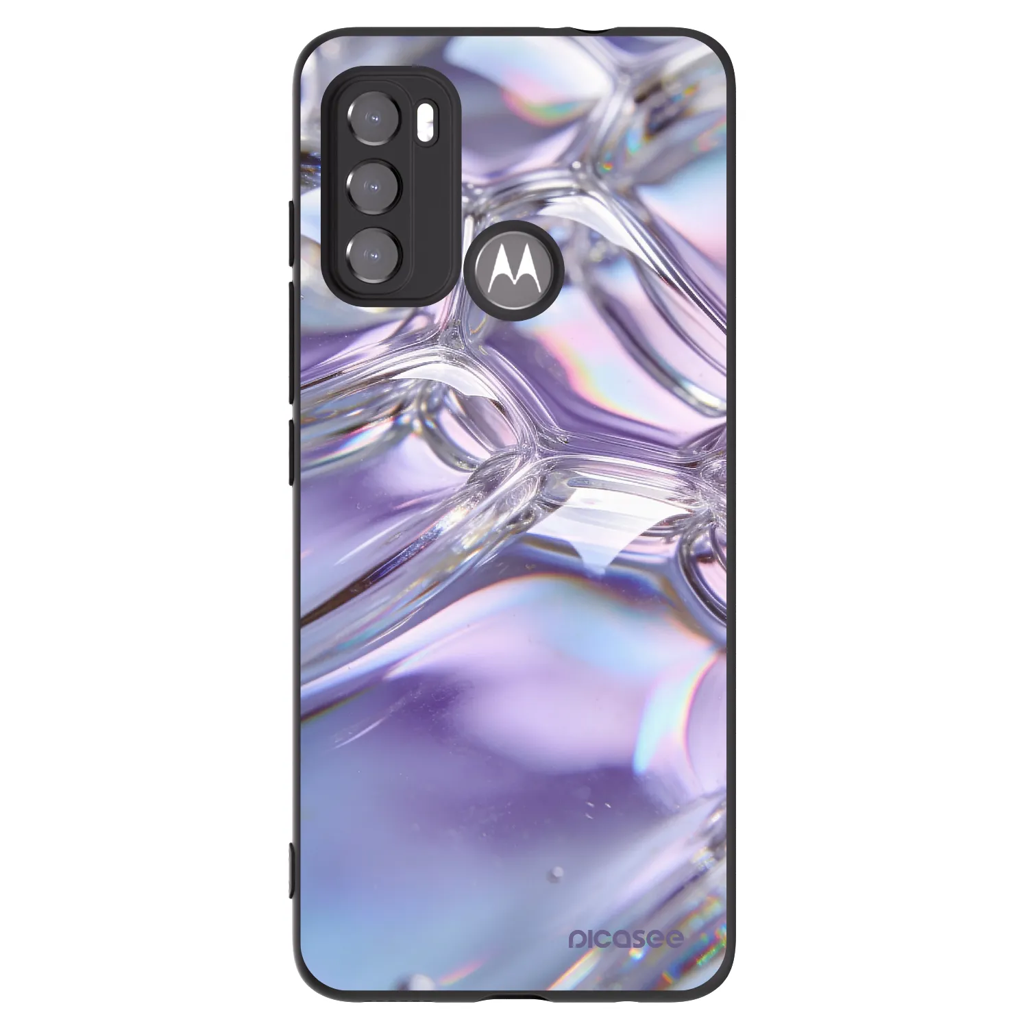 Picasee crna silikonska maskica za Motorola Moto G60 - Iridescent bubbles