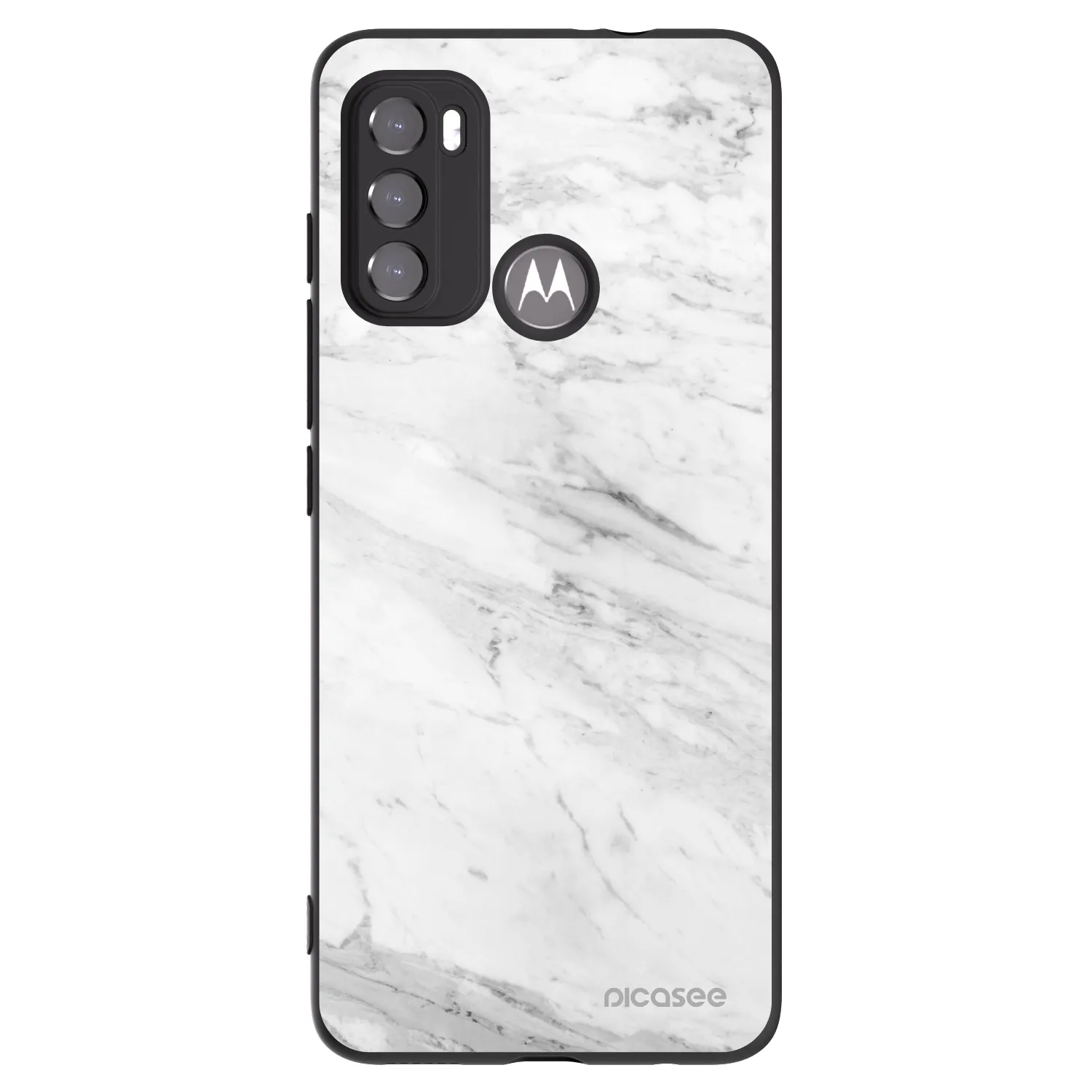 Picasee crna silikonska maskica za Motorola Moto G60 - White marble