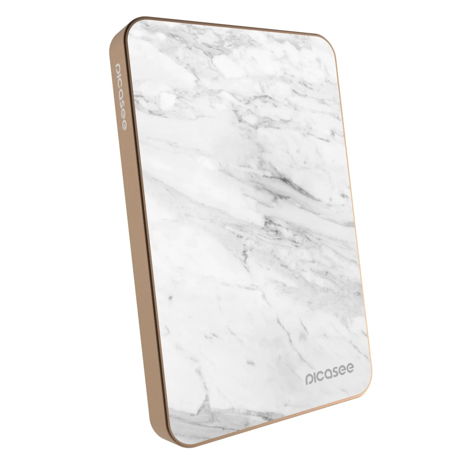 Picasee Prijenosni punjač s MagSafe 5 000 mAh Zlatni - White marble