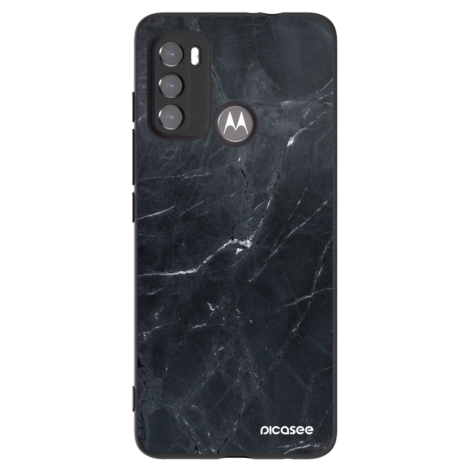 Picasee crna silikonska maskica za Motorola Moto G60 - Black marble