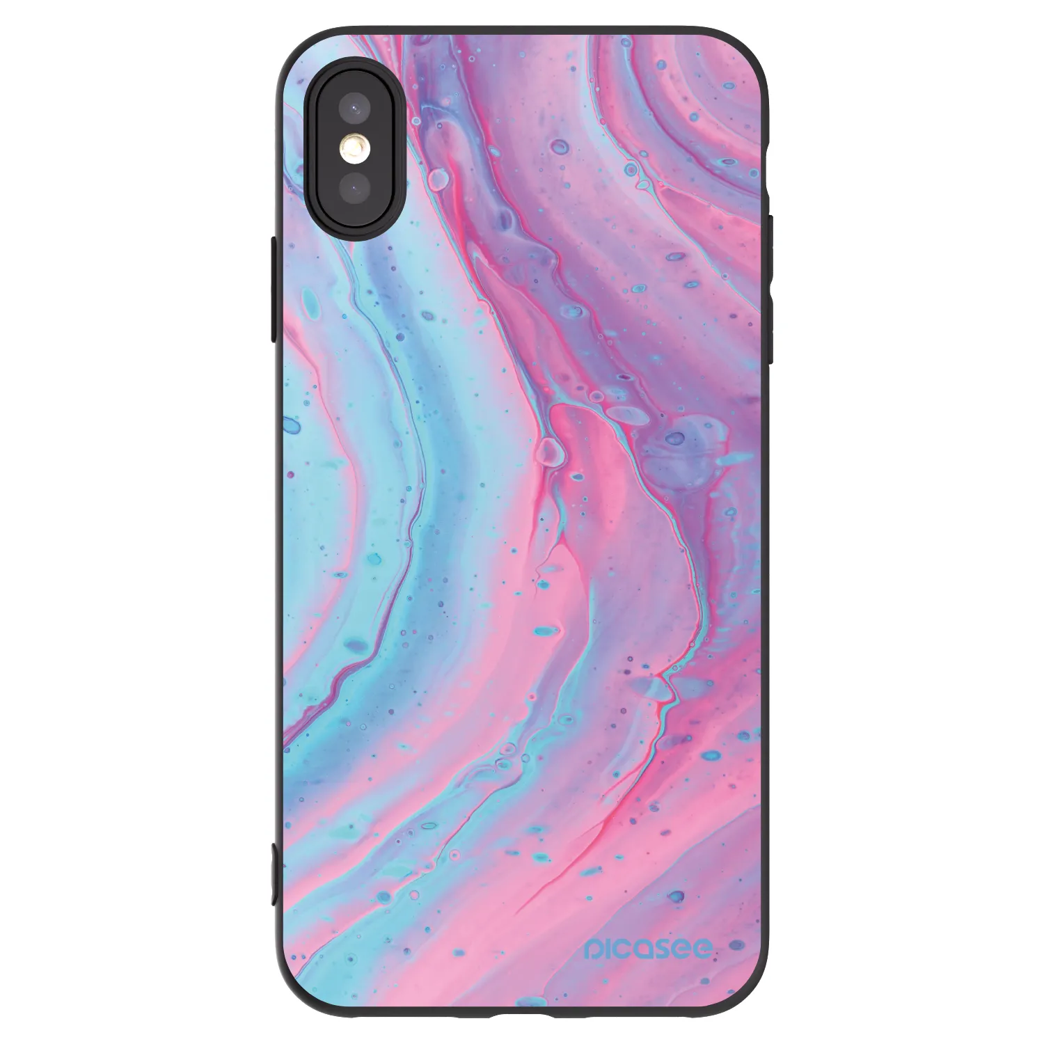 Picasee crna silikonska maskica za Apple iPhone XS Max - Pink liquid