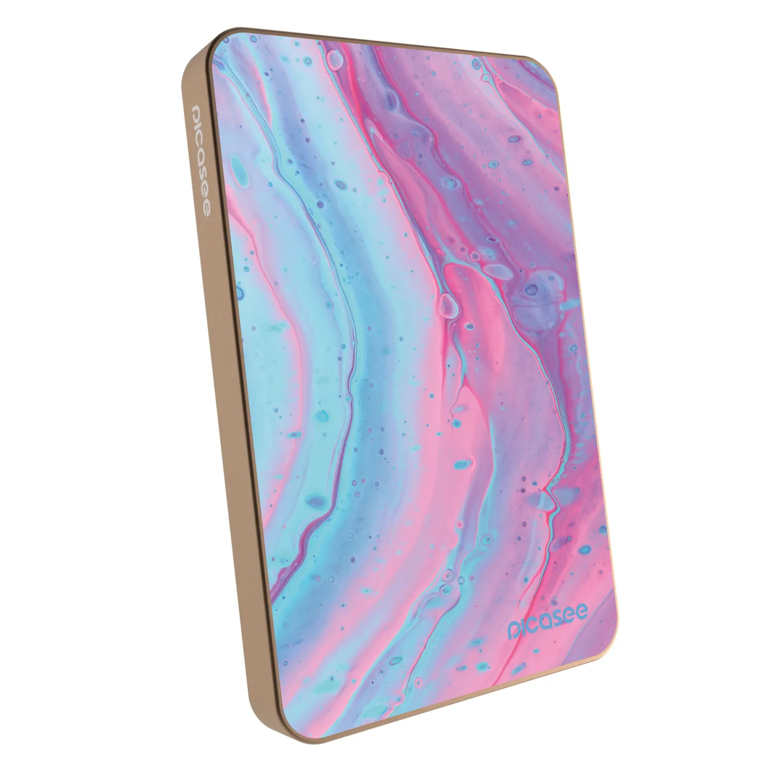 Picasee Prijenosni punjač s MagSafe 5 000 mAh Zlatni - Pink liquid