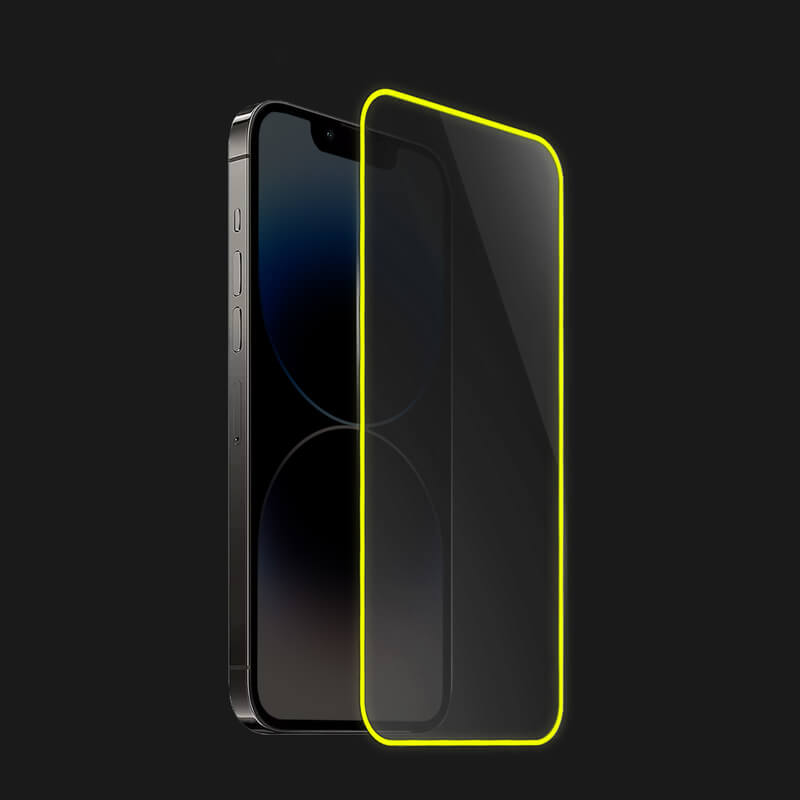 3x Picasee Zaštitno kaljeno staklo s okvirom svjetlećim u mraku za Apple iPhone 12 - Žuta