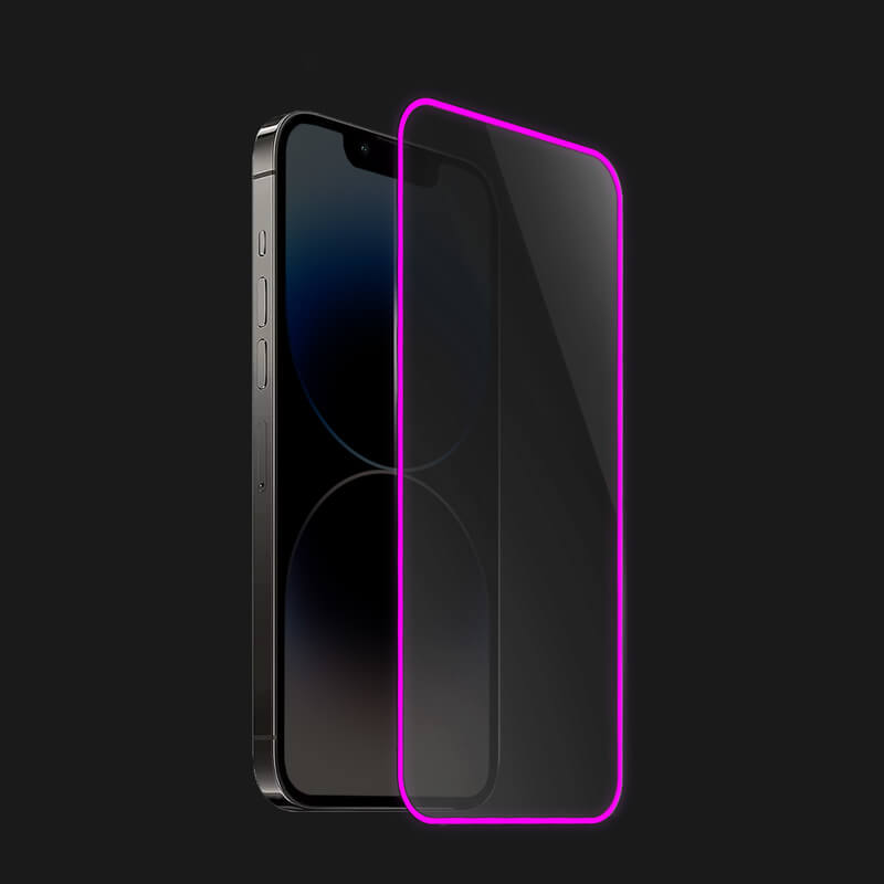 Picasee Zaštitno kaljeno staklo s okvirom svjetlećim u mraku za Apple iPhone 12 - Ružičasta