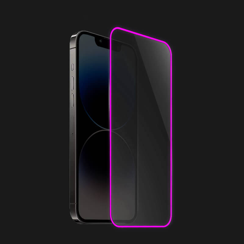 Picasee Zaštitno kaljeno staklo s okvirom svjetlećim u mraku za Apple iPhone 15 - Ružičasta