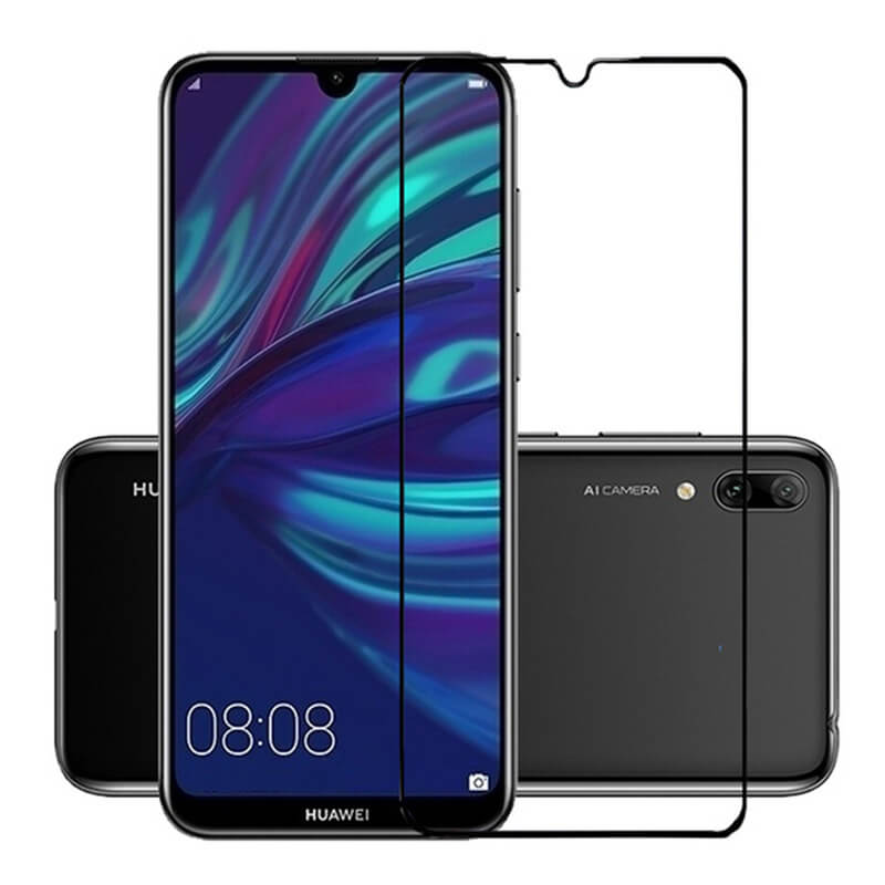 3x Picasee 3D zaštitno kaljeno staklo s okvirom za Huawei Y7 2019 - crne boje - 2+1 gratis